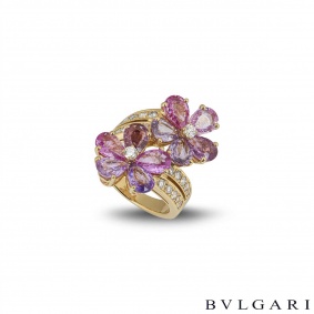 Bvlgari Yellow Gold Multi-Coloured Sapphire & Diamond Flower Ring